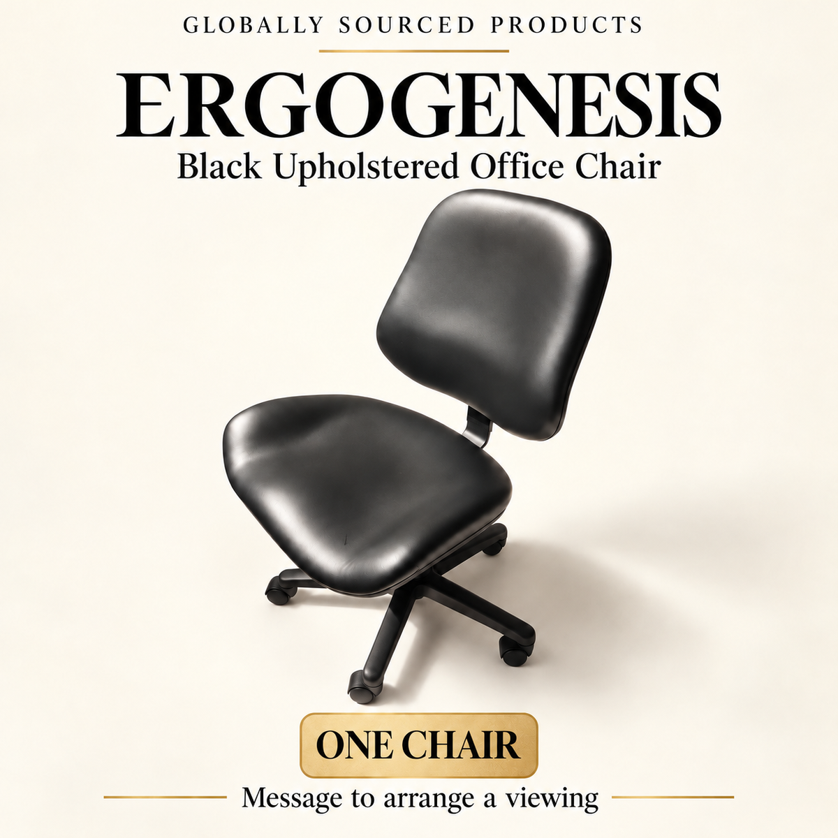 ErgoGenesis armless black upholstered chair; edited presentation hero for one chair, no price printed.