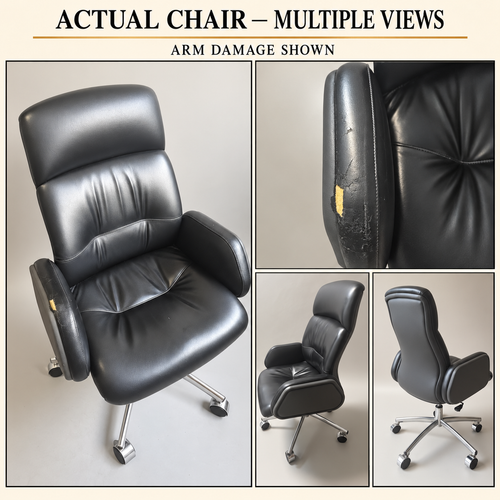 Same chair multiple views; arm upholstery damage shown