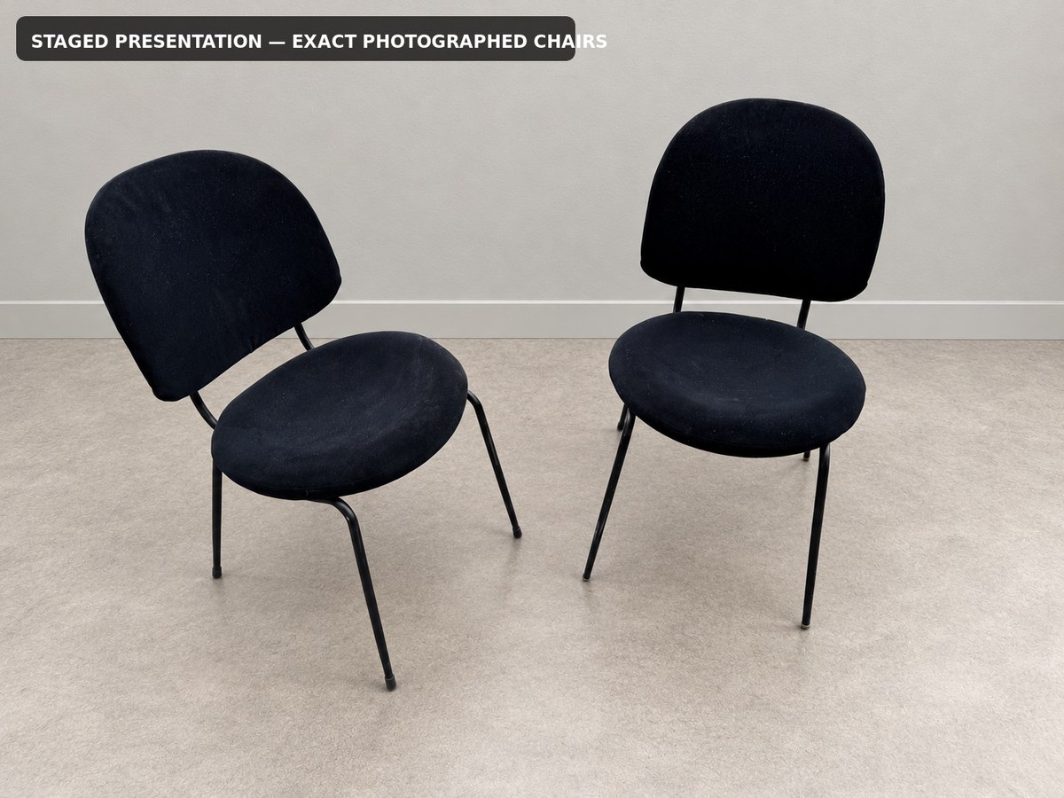 Staged presentation of the exact photographed Stellar Works chair pair; genuine source and badge evidence follow