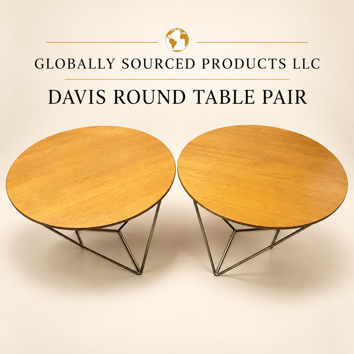 Davis round table pair on a clean staged cream background — price-free presentation hero