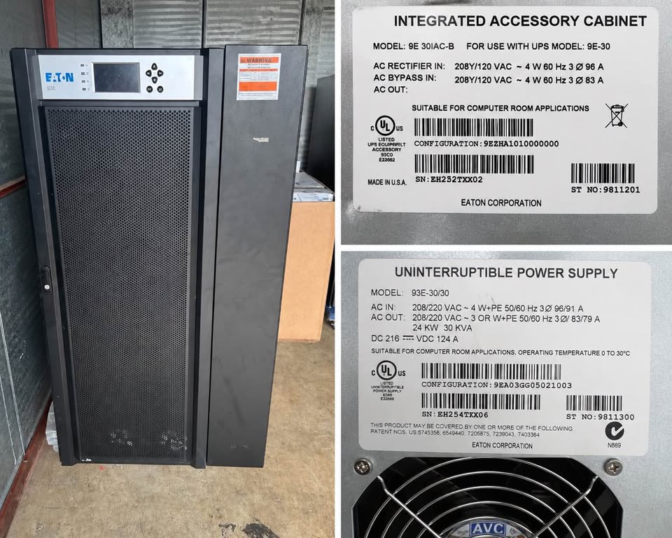 Eaton 93E UPS exact-item collage with equipment and manufacturer labels