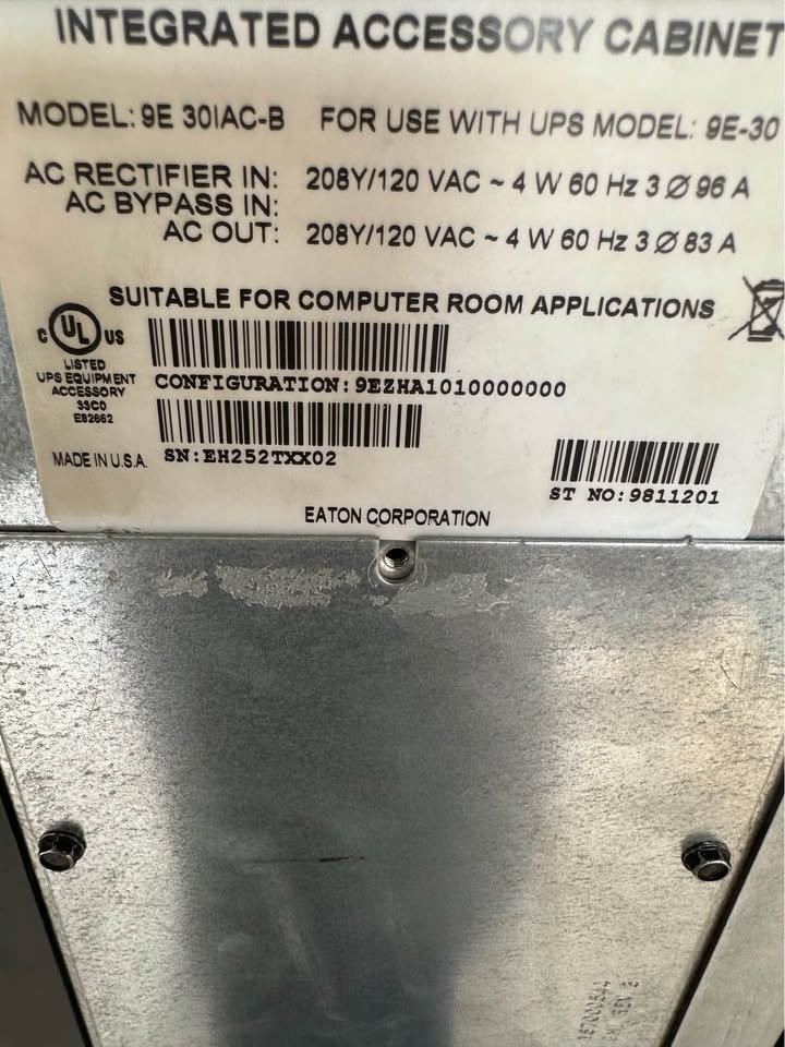 Eaton 9E 30IAC-B integrated accessory cabinet label