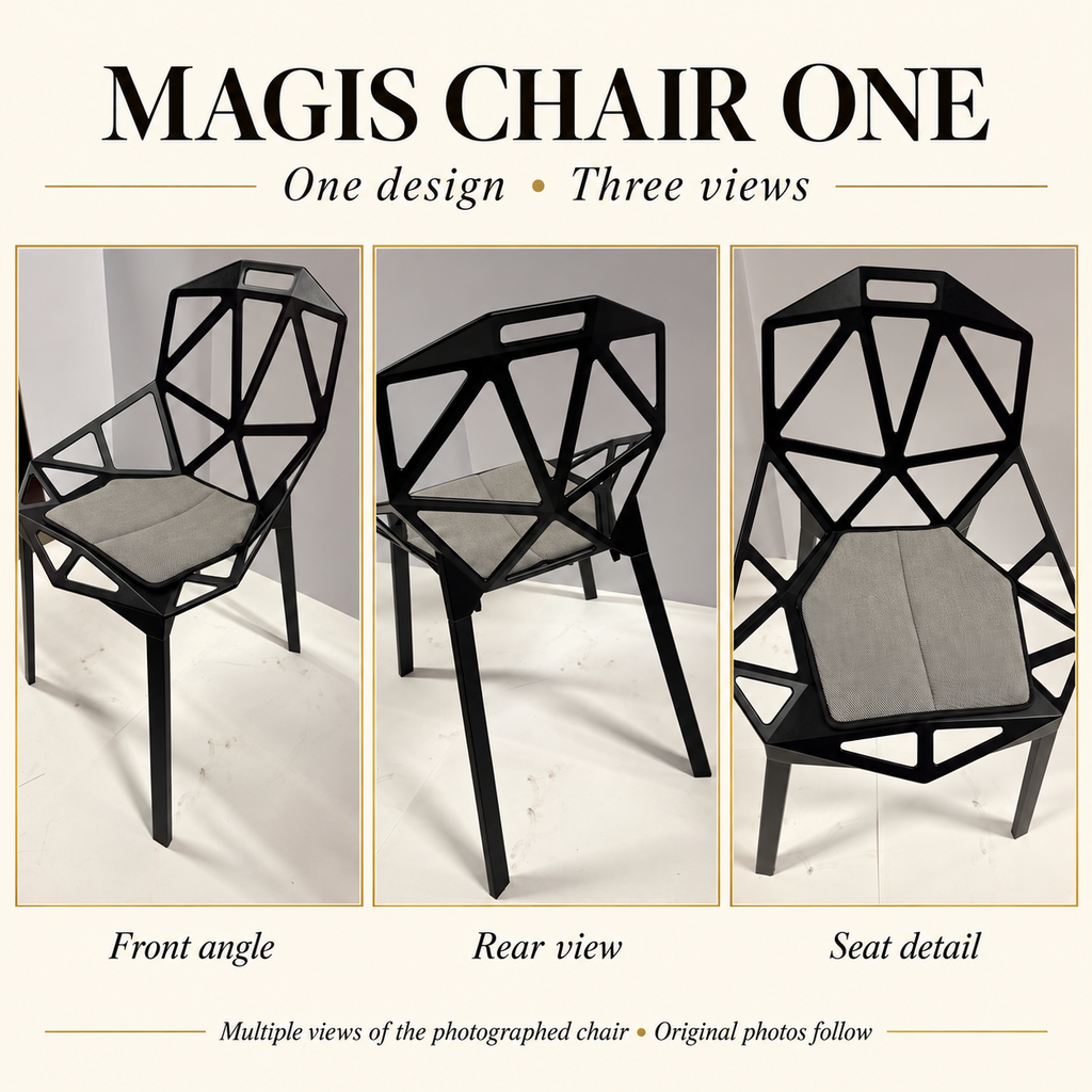 Magis Chair One exact-chair front, rear and detail collage
