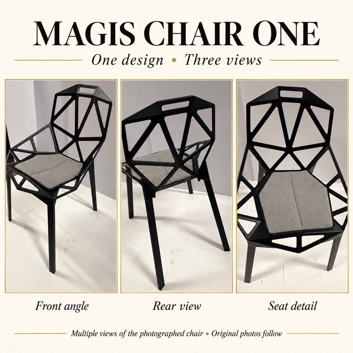 Magis Chair One exact-chair front, rear and detail collage