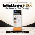 InSinkErator F-1000 replacement filter cartridge package presentation; compatibility check and original photos follow.