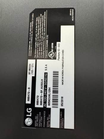Actual LG 88BH7D-B manufacturer model label