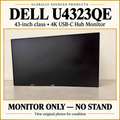 Dell U4323QE 43-inch-class monitor only with no stand, staged on a clean cream background; screen remains dark.