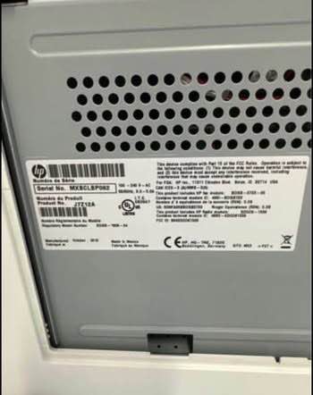 HP PageWide exact-unit manufacturer label showing product number J7Z12A